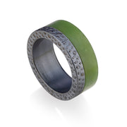 Todd Reed ring in Sterling silver with patina, green jade and black brilliant cut diamonds (~1.246ct)